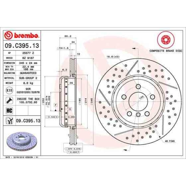 1 Disque De Frein Brembo Composite 09.c395.13