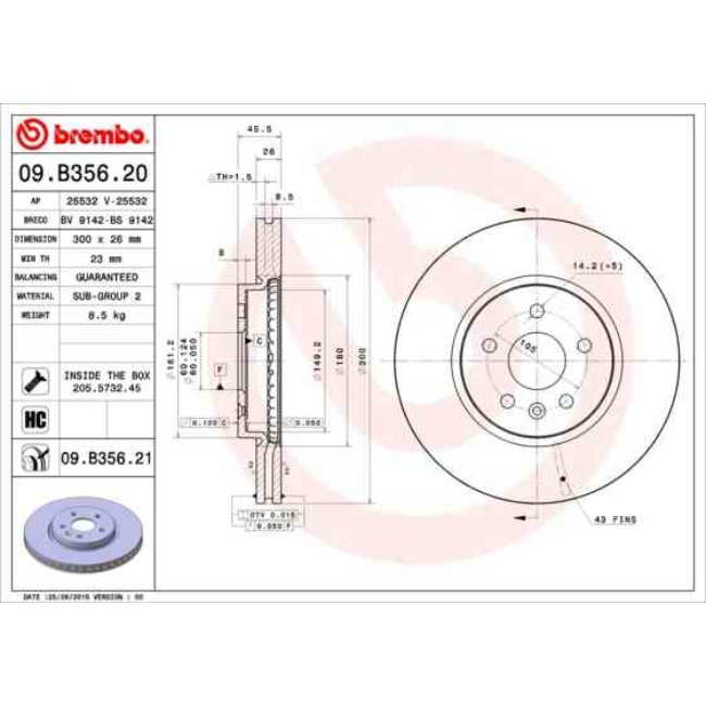 1 Disque De Frein Brembo Vernis Uv 09.b356.21