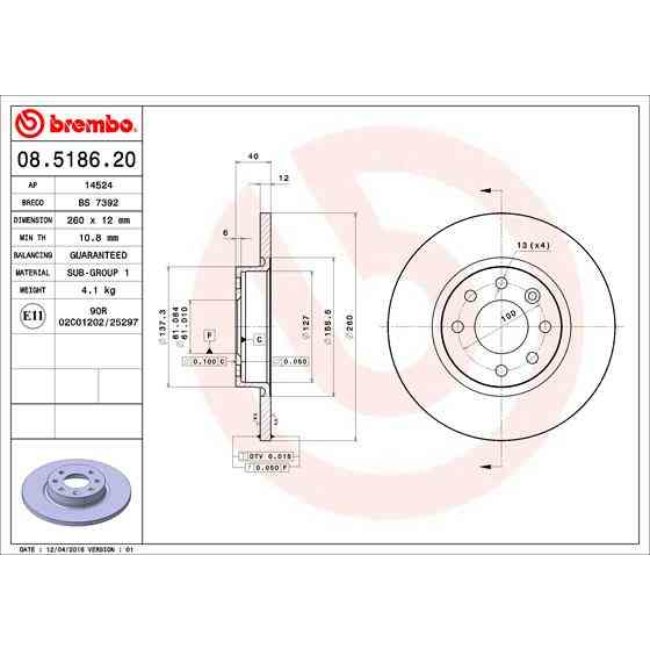 2 Disques De Frein Brembo 08.5186.20