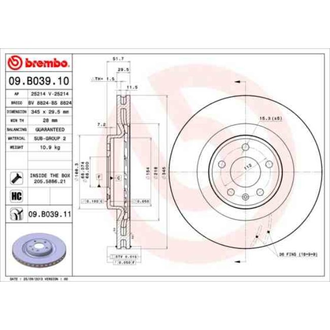 1 Disque De Frein Brembo Vernis Uv 09.b039.11