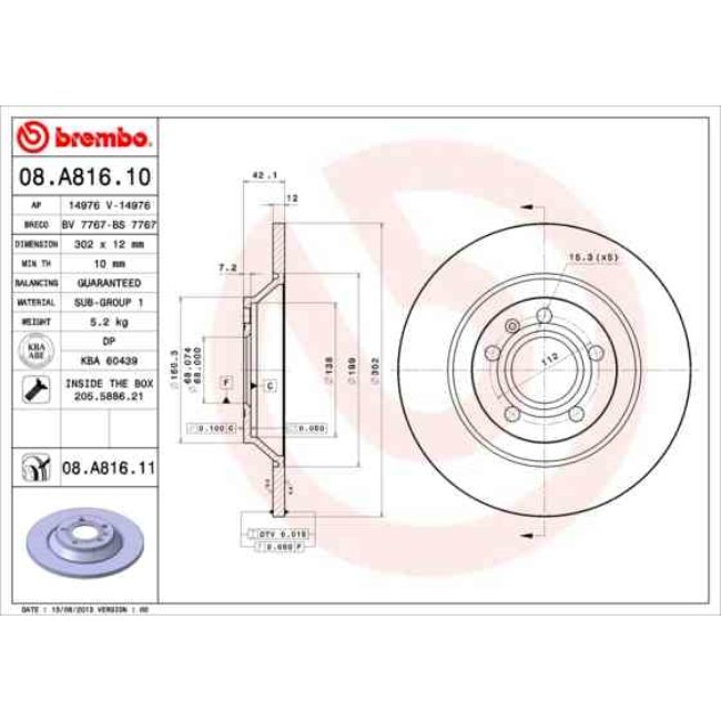 2 Disques De Frein Brembo Vernis Uv 08.a816.11