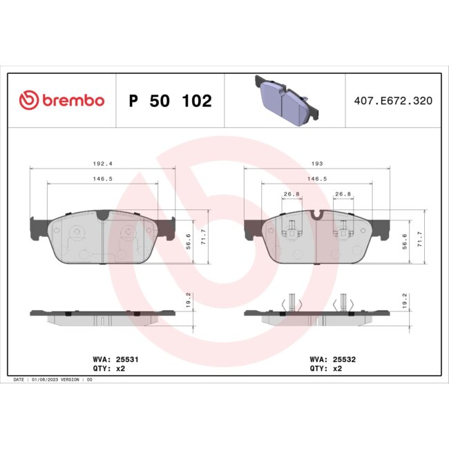 4 Plaquettes De Frein Brembo P50102