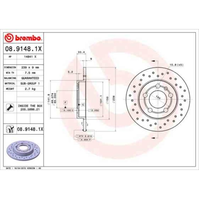 2 Disques De Frein Brembo Xtra Vernis Uv 08.9148.1x