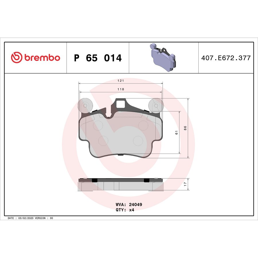 4 Plaquettes De Frein Brembo P65014
