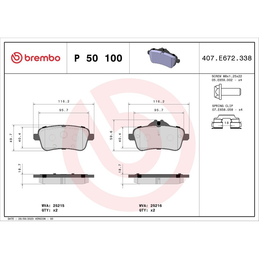 4 Plaquettes De Frein Brembo P50100