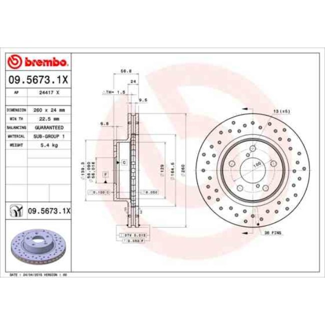 2 Disques De Frein Brembo Xtra Vernis Uv 09.5673.1x