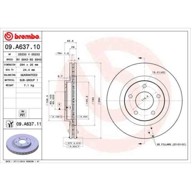 2 Disques De Frein Brembo Vernis Uv 09.a637.11