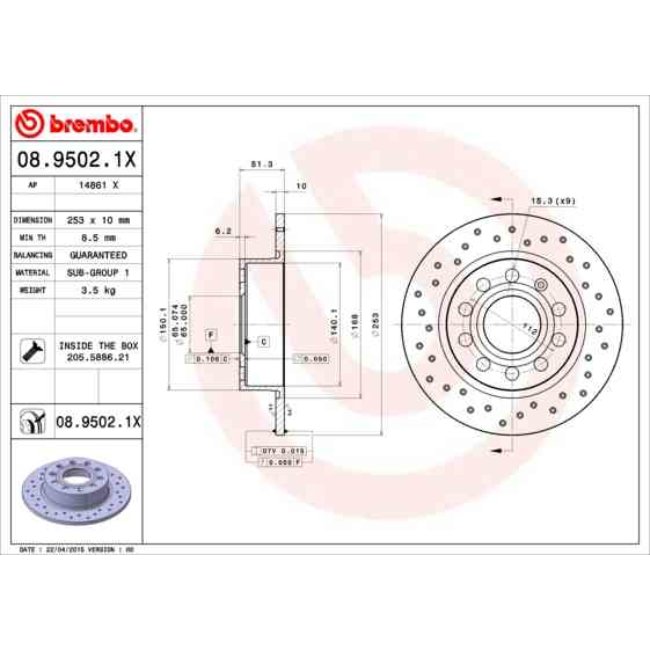 2 Disques De Frein Brembo Xtra Vernis Uv 08.9502.1x
