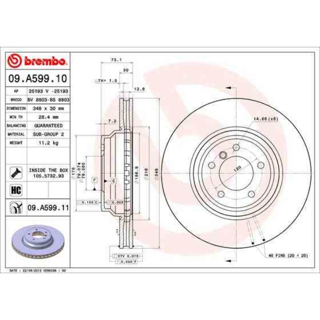 1 Disque De Frein Brembo Vernis Uv 09.a599.11