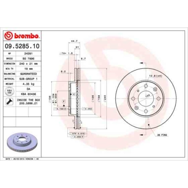 2 Disques De Frein Brembo Vernis Uv 09.5285.11
