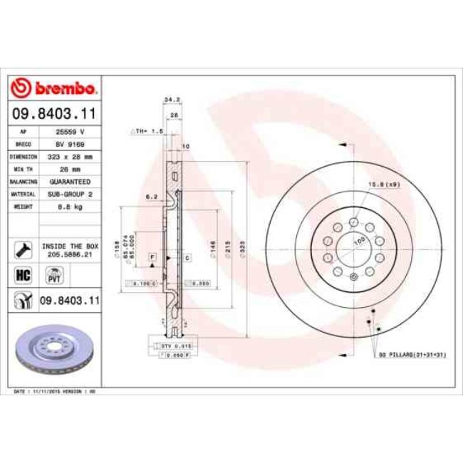 1 Disque De Frein Brembo Vernis Uv 09.8403.11