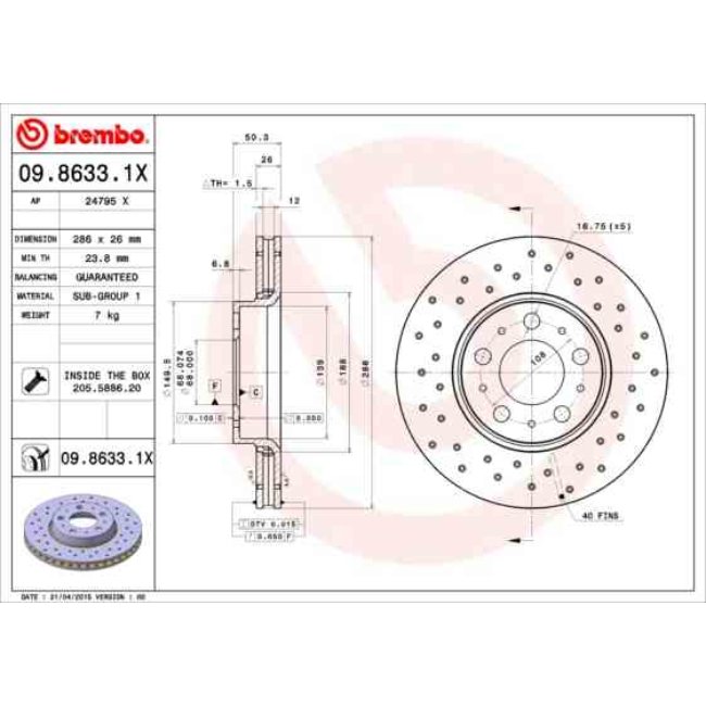 2 Disques De Frein Brembo Xtra Vernis Uv 09.8633.1x