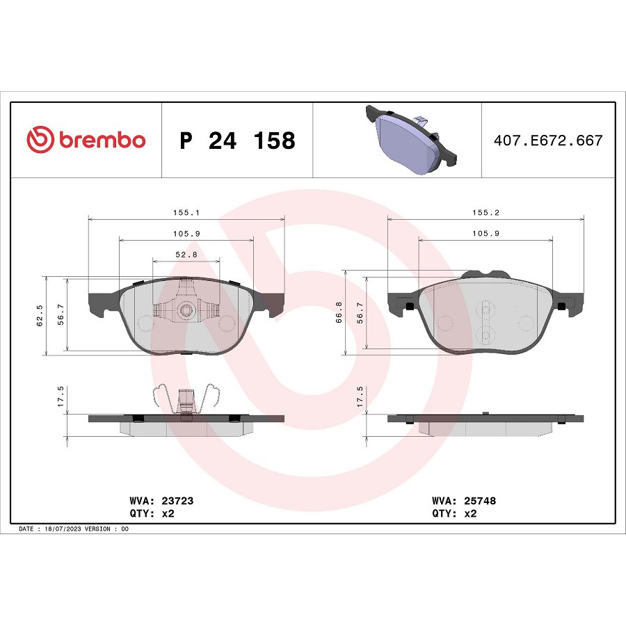 4 Plaquettes De Frein Brembo P24158