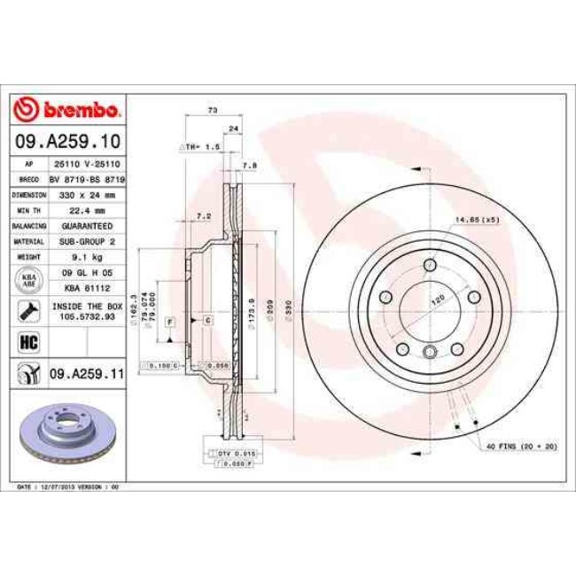 1 Disque De Frein Brembo Vernis Uv 09.a259.11
