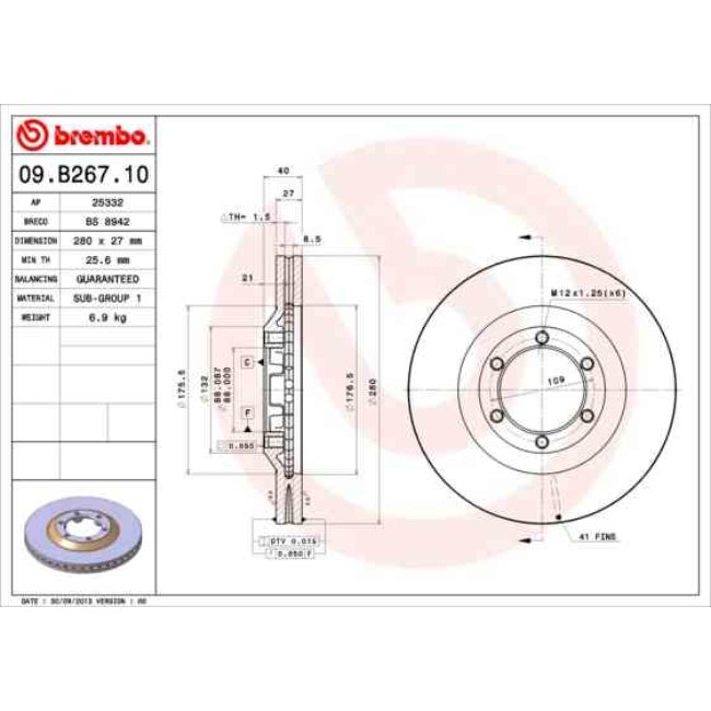 2 Disques De Frein Brembo 09.b267.10