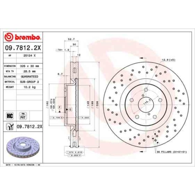 1 Disque De Frein Brembo Xtra Vernis Uv 09.7812.2x