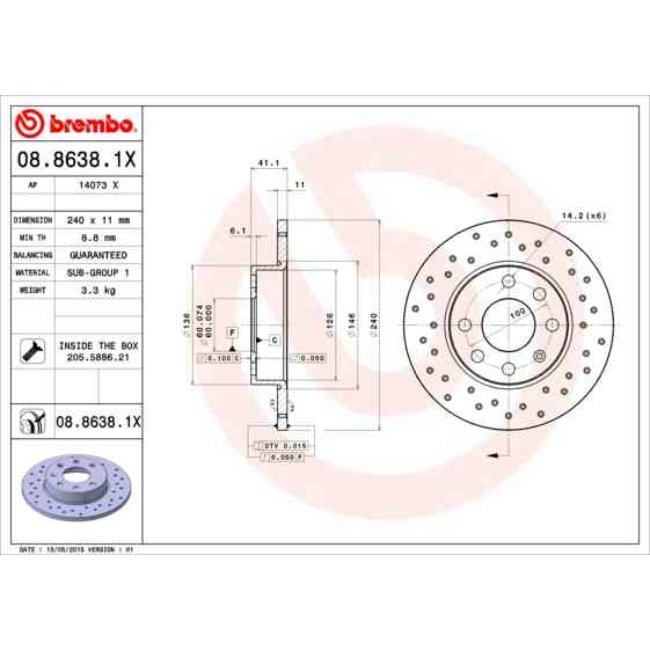 2 Disques De Frein Brembo Xtra Vernis Uv 08.8638.1x