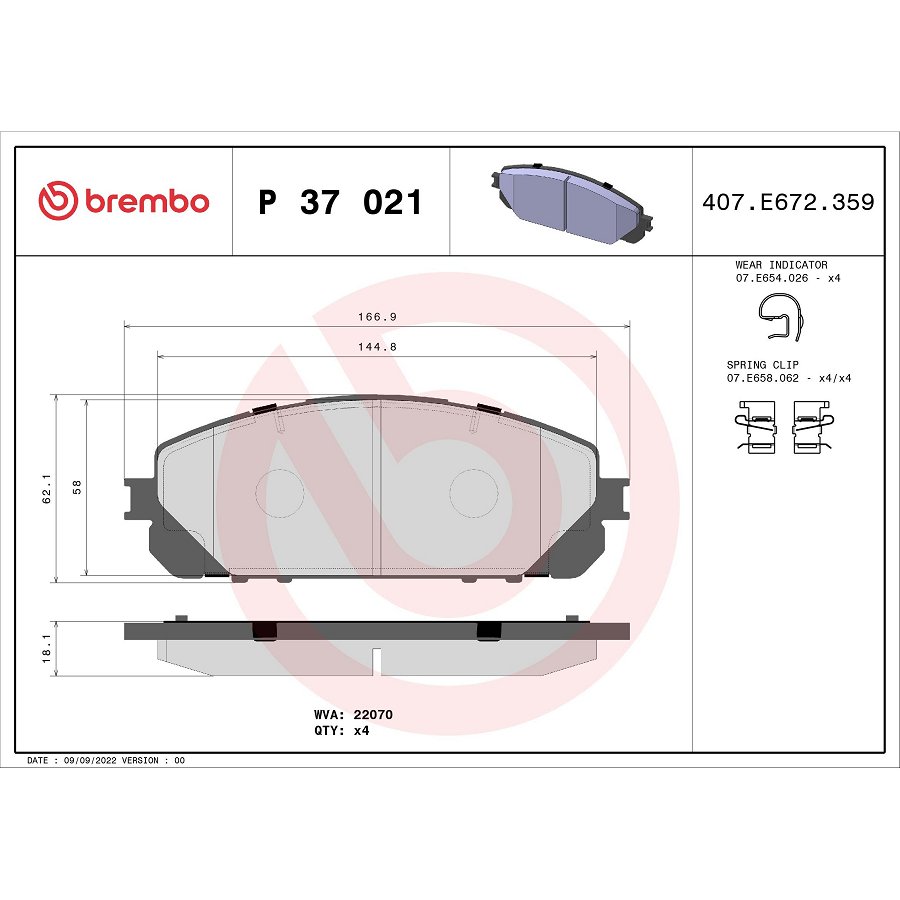 4 Plaquettes De Frein Brembo P 37 021