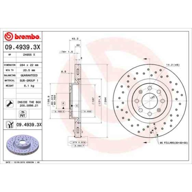 2 Disques De Frein Brembo Xtra Vernis Uv 09.4939.3x