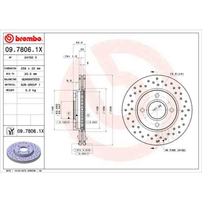 2 Disques De Frein Brembo Xtra Vernis Uv 09.7806.1x