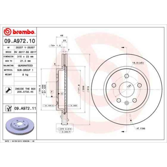 2 Disques De Frein Brembo Vernis Uv 09.a972.11