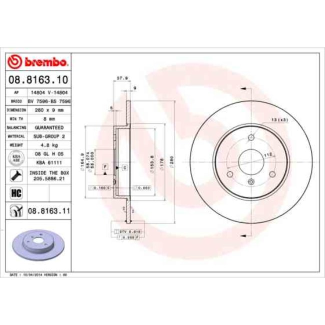 2 Disques De Frein Brembo Vernis Uv 08.8163.11