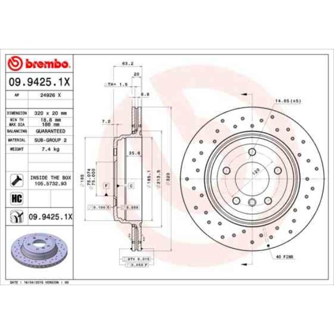 2 Disques De Frein Brembo Xtra Vernis Uv 09.9425.1x