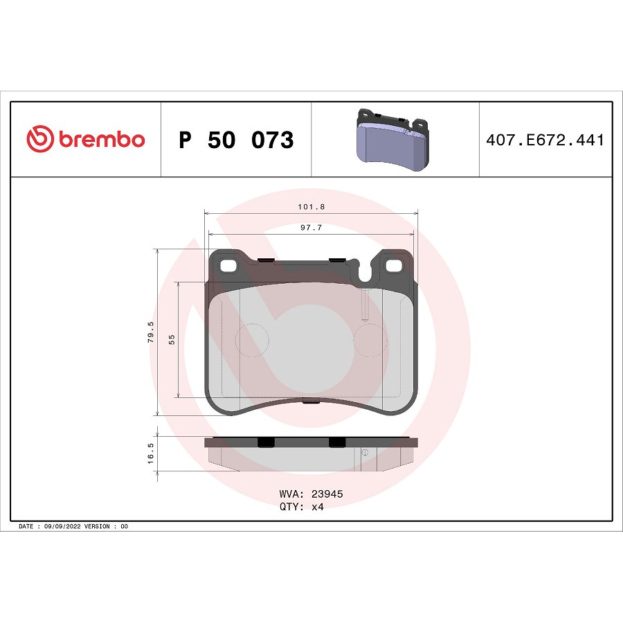 4 Plaquettes De Frein Brembo P50073
