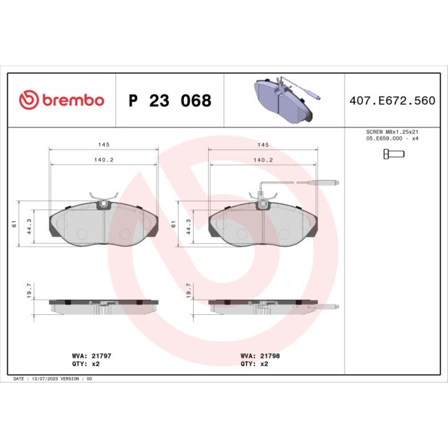 4 Plaquettes De Frein Brembo P23068
