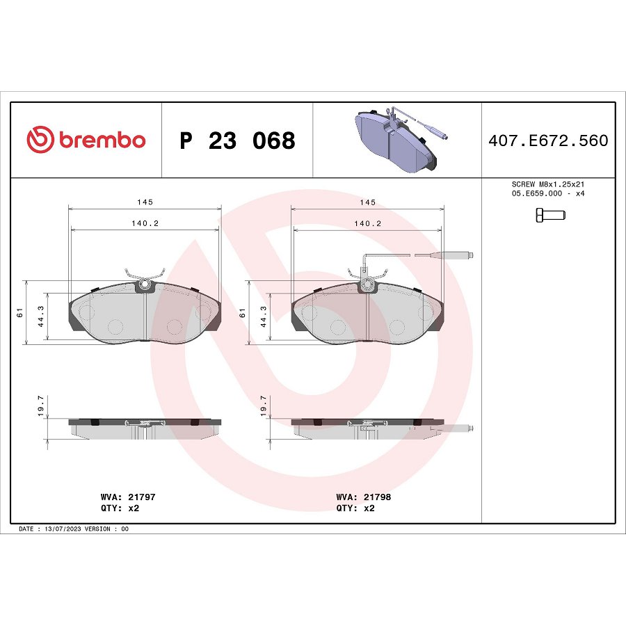 4 Plaquettes De Frein Brembo P23068