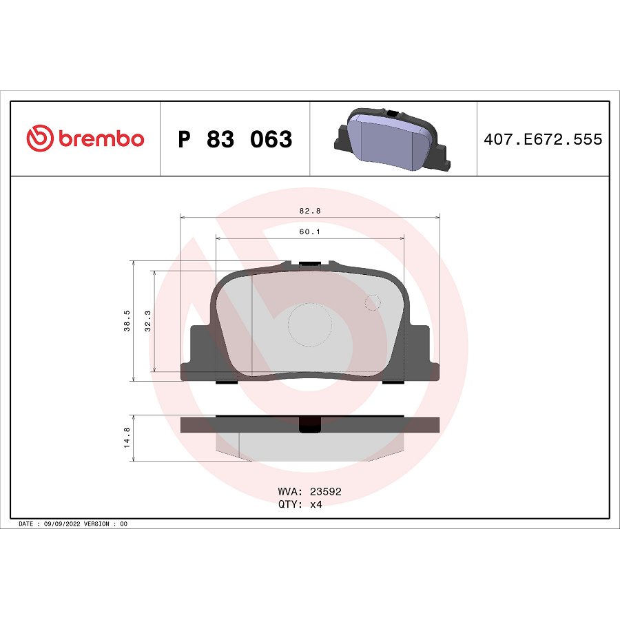 4 Plaquettes De Frein Brembo P83063