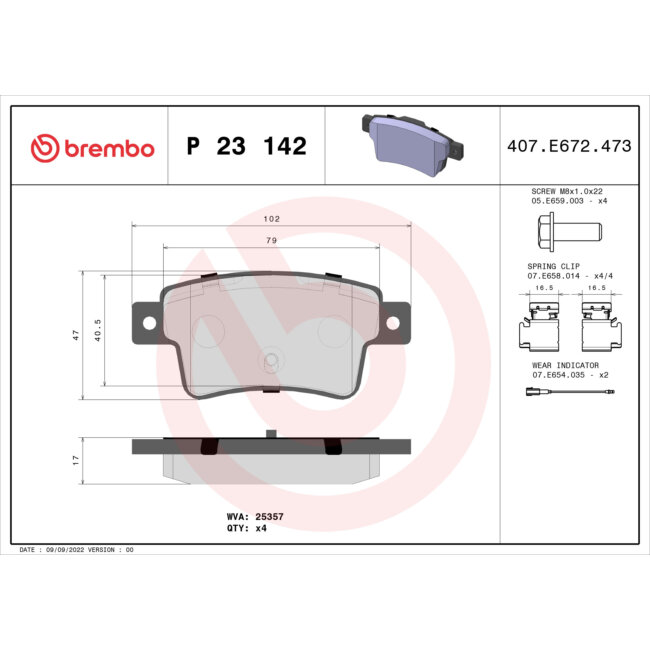 4 Plaquettes De Frein Brembo P23142