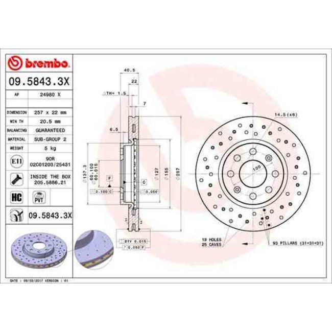 2 Disques De Frein Brembo Xtra Vernis Uv 09.5843.3x