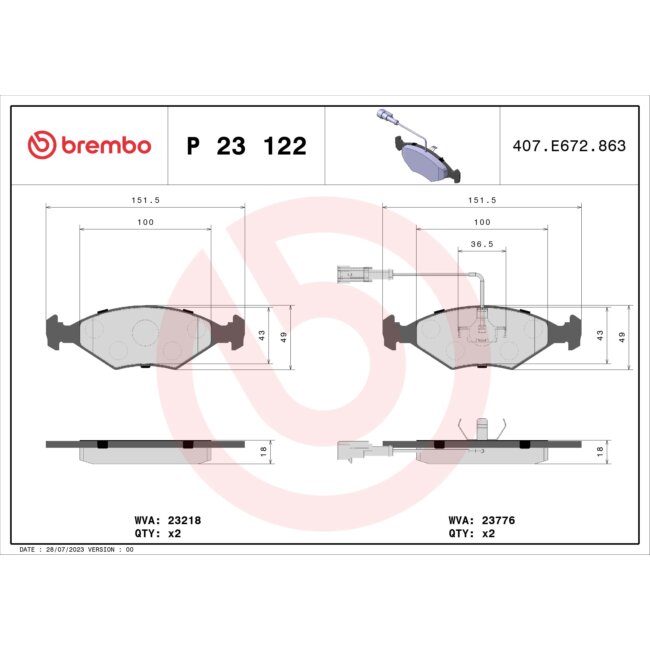 4 Plaquettes De Frein Brembo P23122
