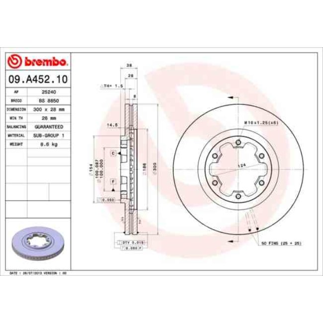 1 Disque De Frein Brembo 09.a452.10
