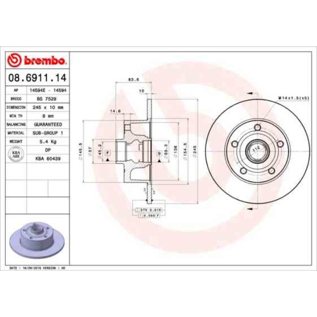 1 Disque De Frein Brembo 08.6911.14