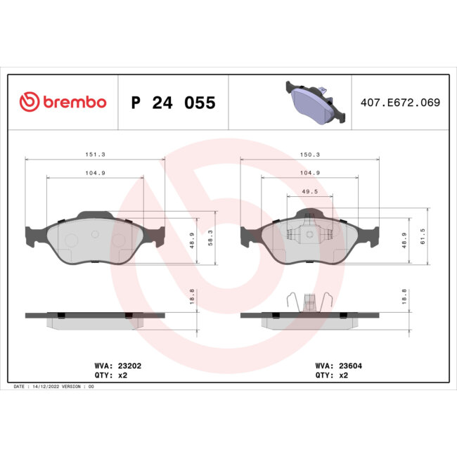 4 Plaquettes De Frein Brembo P24055