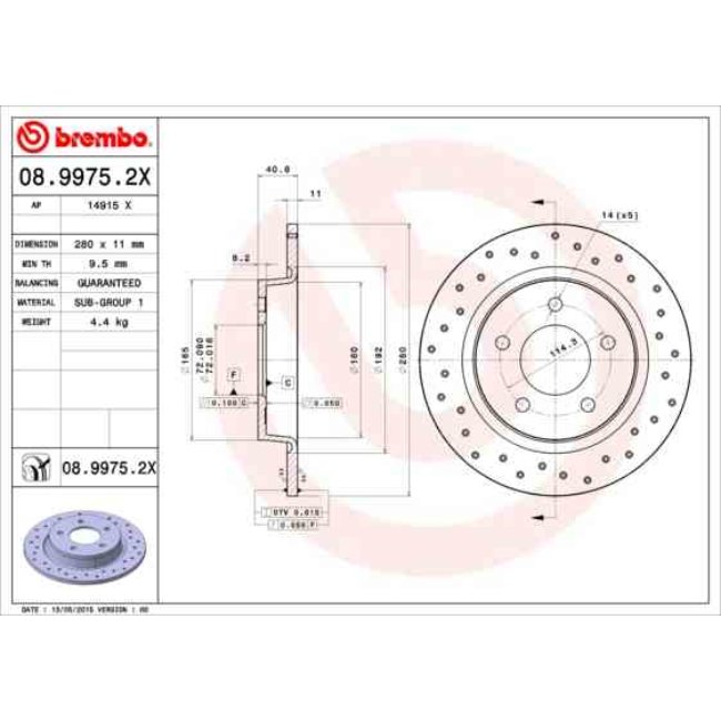 2 Disques De Frein Brembo Xtra Vernis Uv 08.9975.2x