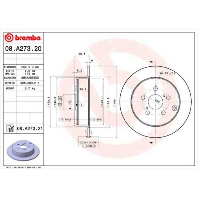 2 Disques De Frein Brembo Vernis Uv 08.a273.21