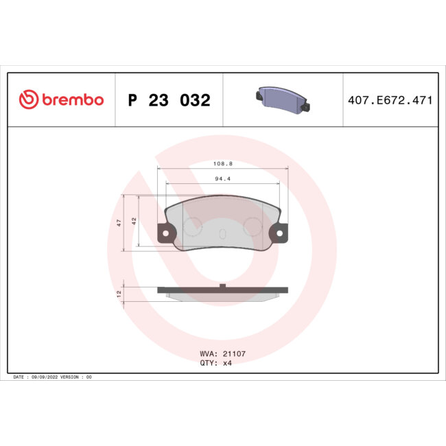4 Plaquettes De Frein Brembo P23032