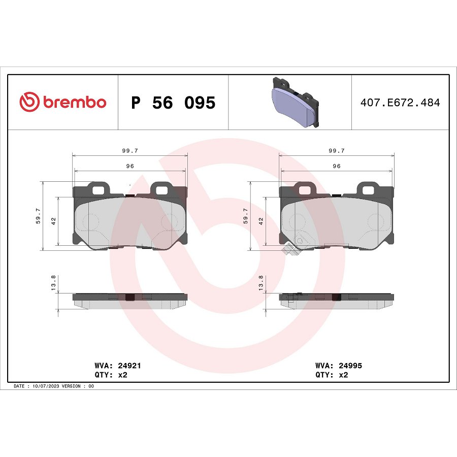 4 Plaquettes De Frein Brembo P56095