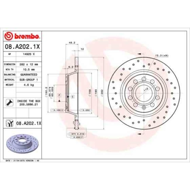 Brembo Xtra 08.A202.1X Disque de Frein Arri/ère