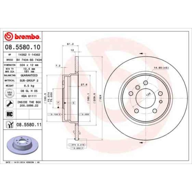 2 Disques De Frein Brembo Vernis Uv 08.5580.11