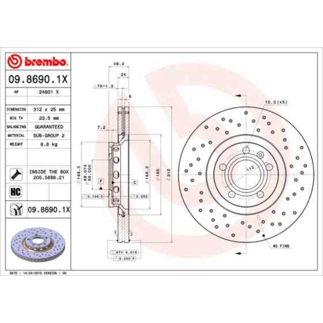 1 Disque De Frein Brembo Xtra Vernis Uv 09.8690.1x