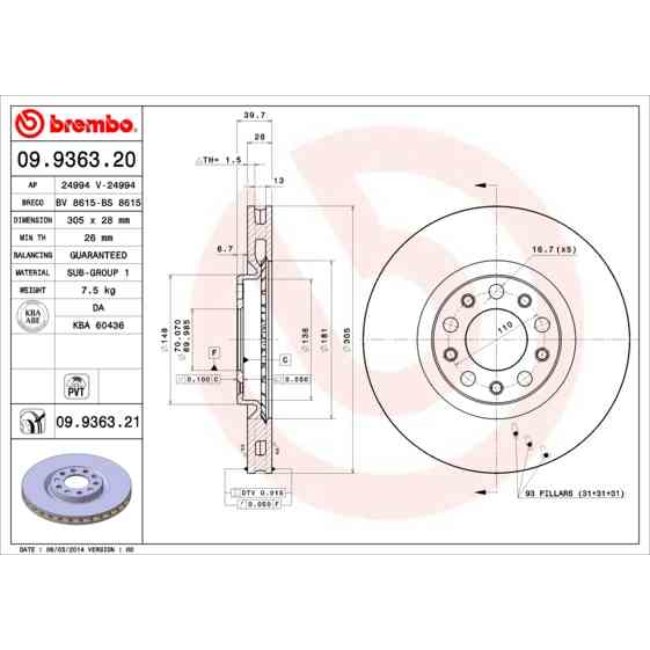 2 Disques De Frein Brembo Vernis Uv 09.9363.21