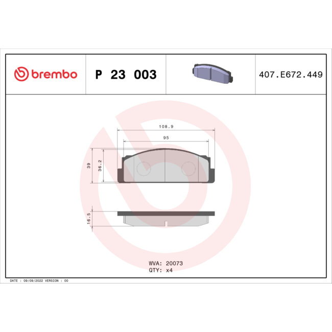 4 Plaquettes De Frein Brembo P23003