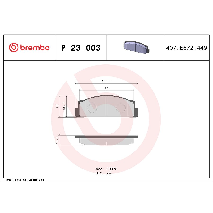 4 Plaquettes De Frein Brembo P23003