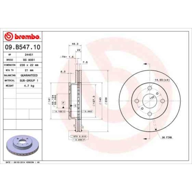 2 Disques De Frein Brembo 09.b547.10