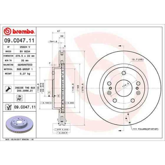 2 Disques De Frein Brembo Vernis Uv 09.c047.11