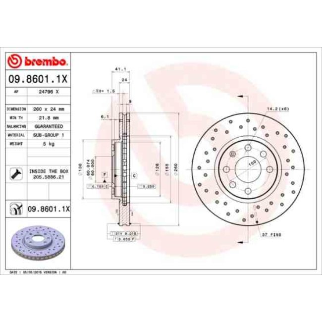 2 Disques De Frein Brembo Xtra Vernis Uv 09.8601.1x